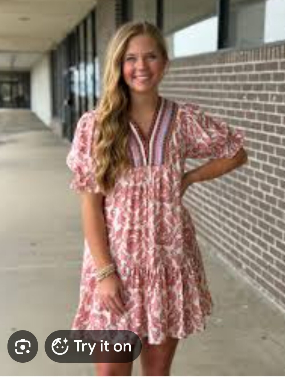 She & Sky Floral Pink Short Sleeve V-Neck Dress
